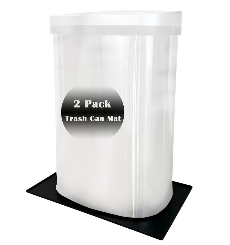 Luccov Trash Can Mat 2 Pack, Waterproof Raised Edge Silicone Under Garbage Can Mat, 11.8" X18.9" Non-Slip Trash Can Pad for Kitchen Office Bedroom Reduce Floor Carpet Wall Scratches, Black - Image 1